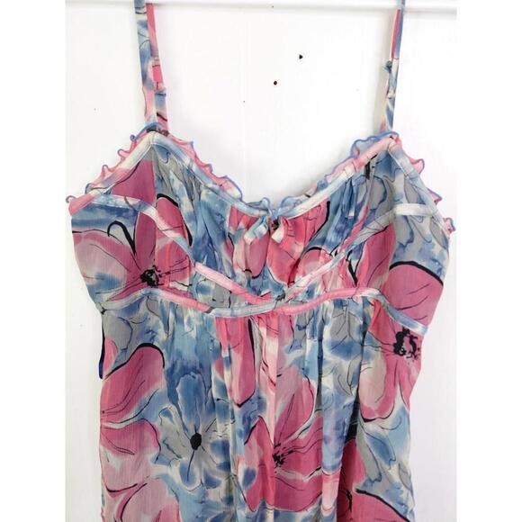 INC Top Womens 8 M Silk Babydoll Y2K Muted Colorful Floral Ruffles Retro - Picture 3 of 8